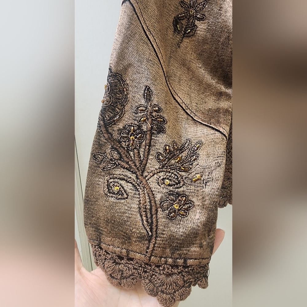 Flashback Embroidered Brown Jacket, Size Medium, … - image 6